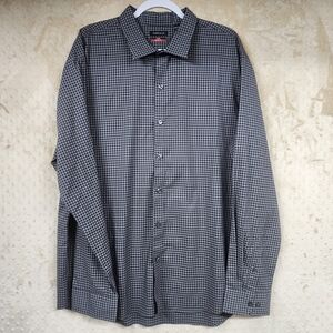 Van Heusen Black and Gray Checkered Plaid Flex Slim Button Shirt XXL 18 - 18.5